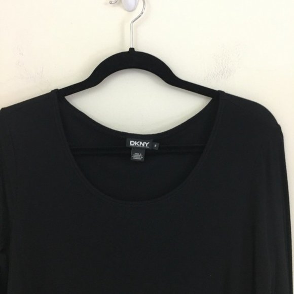 DKNY Black Round Neck Long Sleeve Top Overlap Bottom Size Medium Stretch/Comfort - Picture 2 of 11